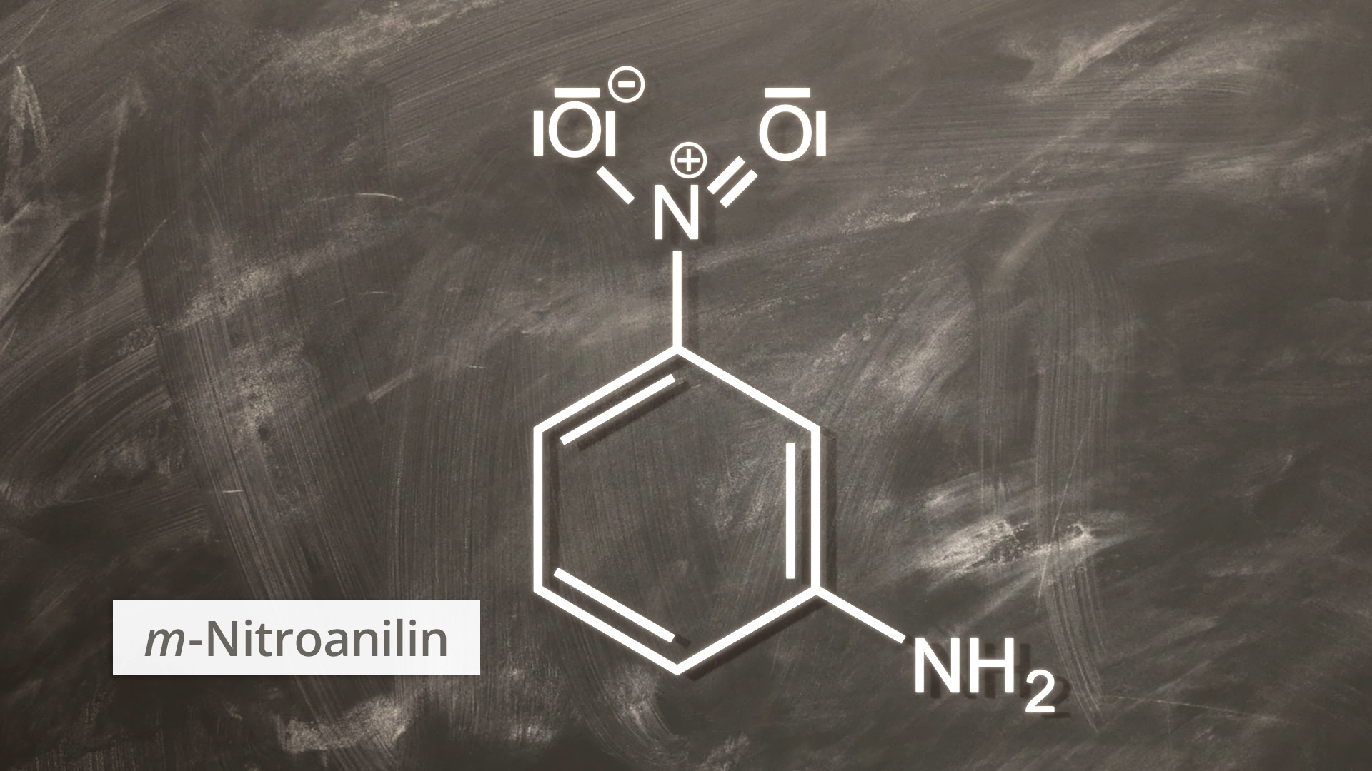 Chemische Strukturformel von m-Nitroanilin mit chemischen Gruppen und Atomen.