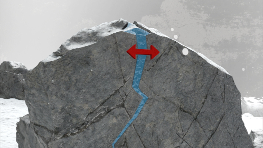 Grafik zeigt einen Riss in einem Felsen mit blauer Linie, die die Richtung des Risses anzeigt.