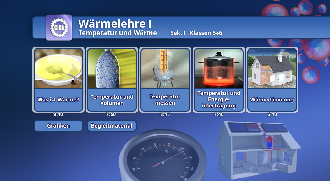 Menü des Films "Wärmelehre I – Temperatur und Wärme".