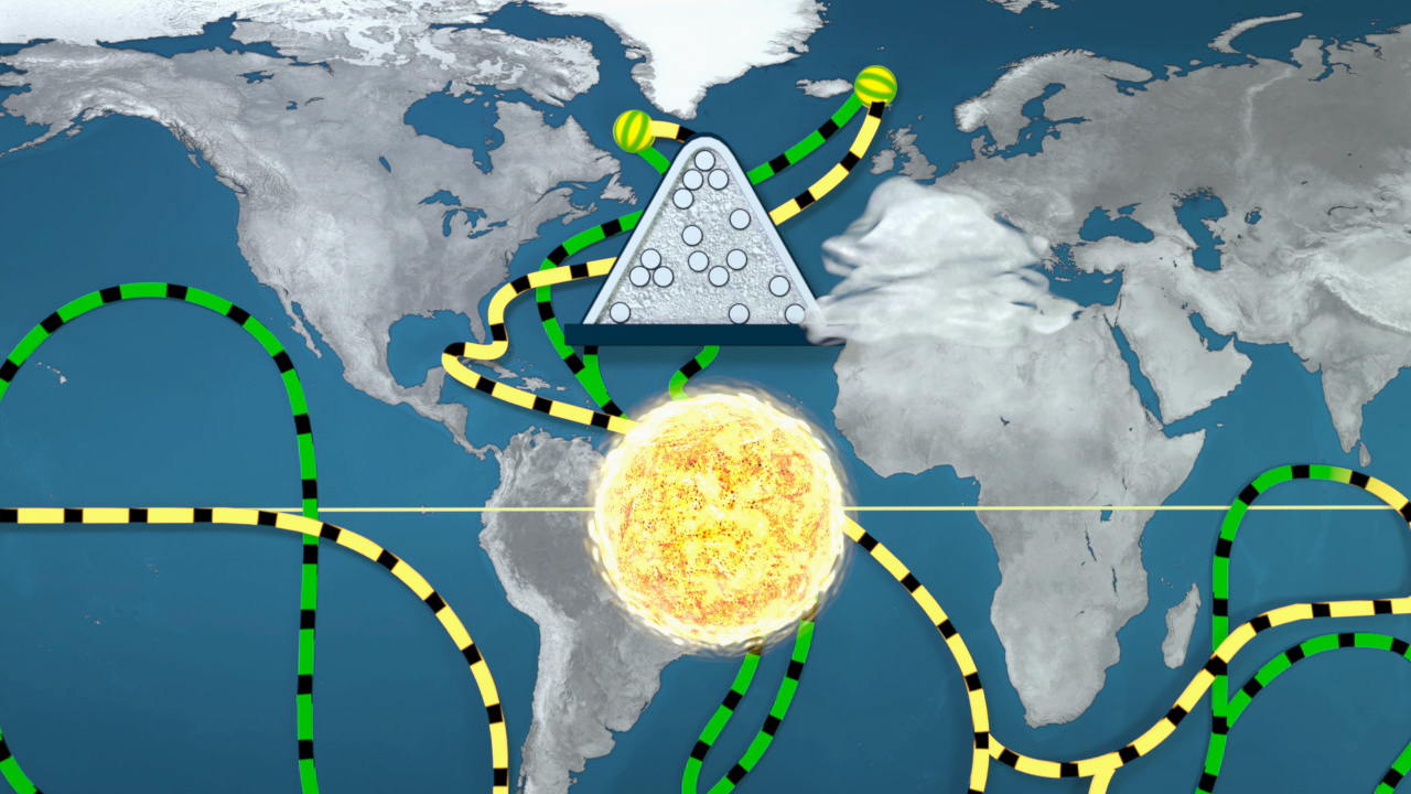 Grafik zeigt ein Diagramm mit einem Dreieck und Linien, die die Erde und die Sonne verbinden, um ein Konzept zu veranschaulichen.
