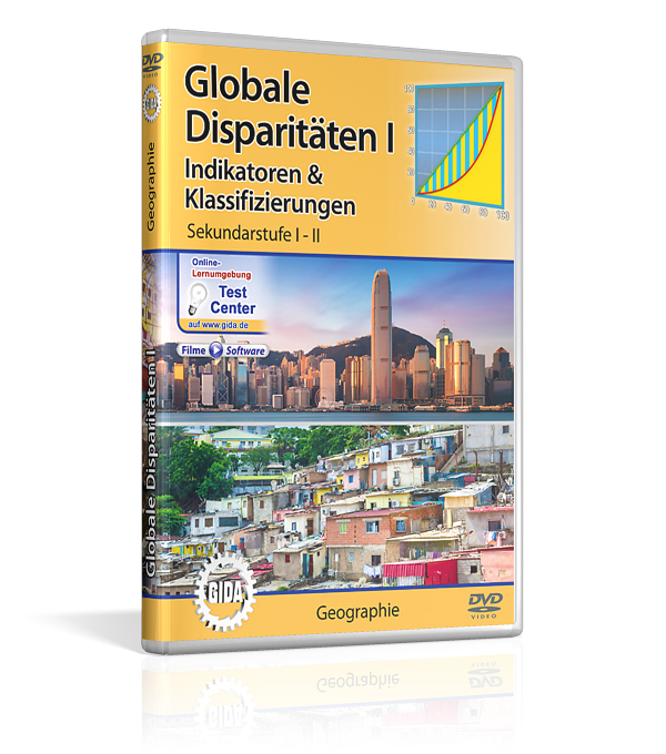 Globale Disparitäten I - Indikatoren & Klassifizierungen DVD-Cover für 'Globale Disparitäten I' mit Grafiken und Bildern von städtischen und ländlichen Gebieten.