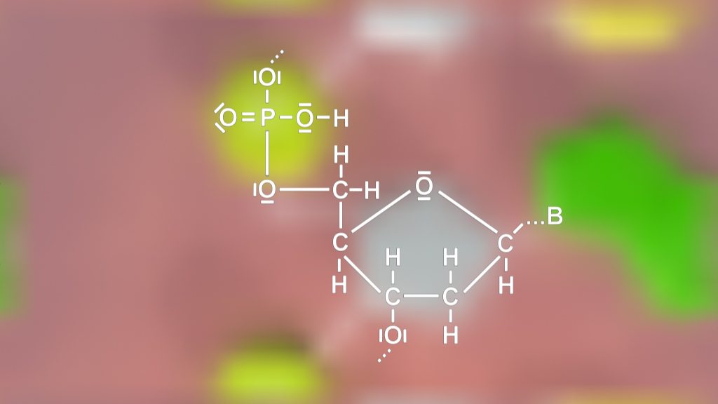 Chemische Strukturformel eines Moleküls mit Phosphor, Kohlenstoff und Sauerstoff.