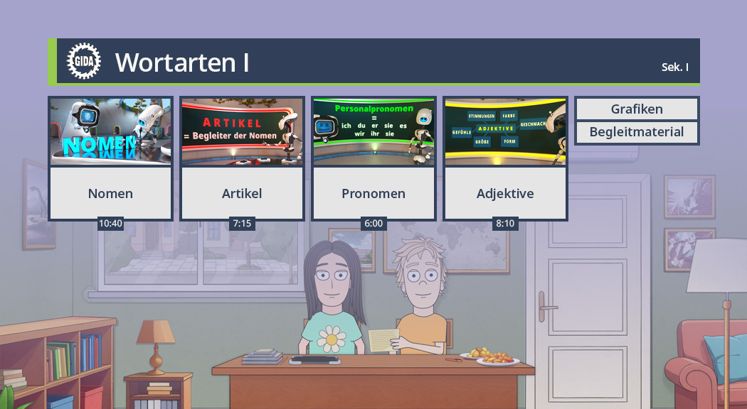 Menü des Films "Wortarten I".