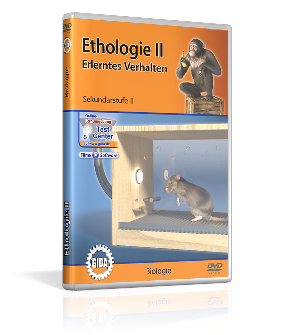 DVD-Cover für 'Ethologie II: Erlerntes Verhalten' mit einem Affen und einer Maus in einem Experimentierumfeld.