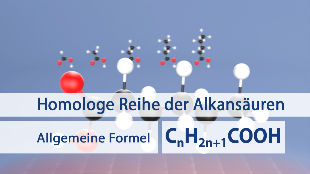 Infografik zur homologen Reihe der Alkansäuren mit der allgemeinen Formel CnH2n+1COOH.