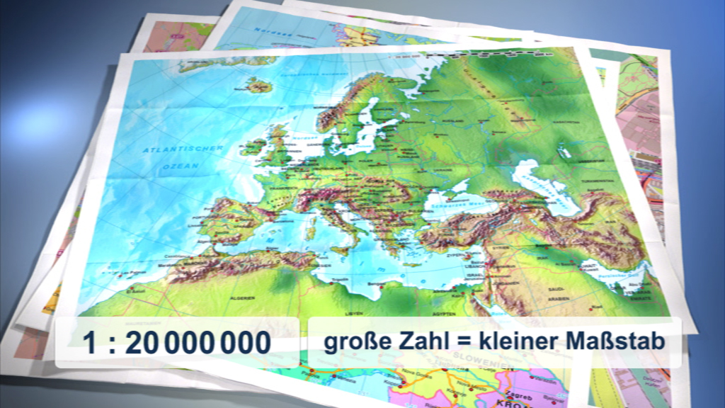 Karte von Europa mit Maßstab 1:20.000.000, zeigt geografische Merkmale und Höhenzüge.