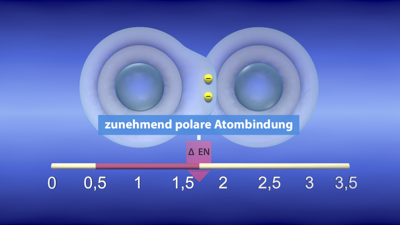 Diagramm zur polarer Atombindung mit einer Skala für Elektronegativitätsdifferenz (Δ EN) von 0,5 bis 3,5.