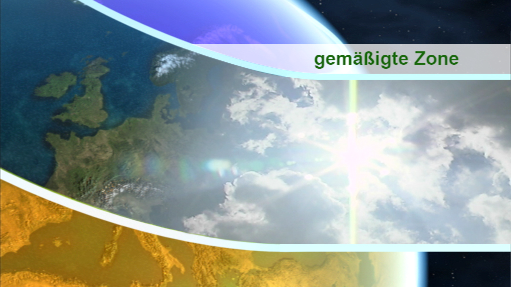 Darstellung der gemäßigten Zone der Erde mit einer Teilansicht von Europa und Sonnenstrahlen.