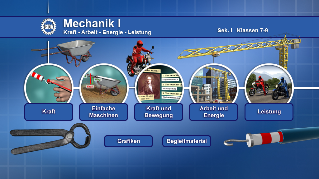 Menü des Films "Mechanik I – Kraft – Arbeit – Energie – Leistung".