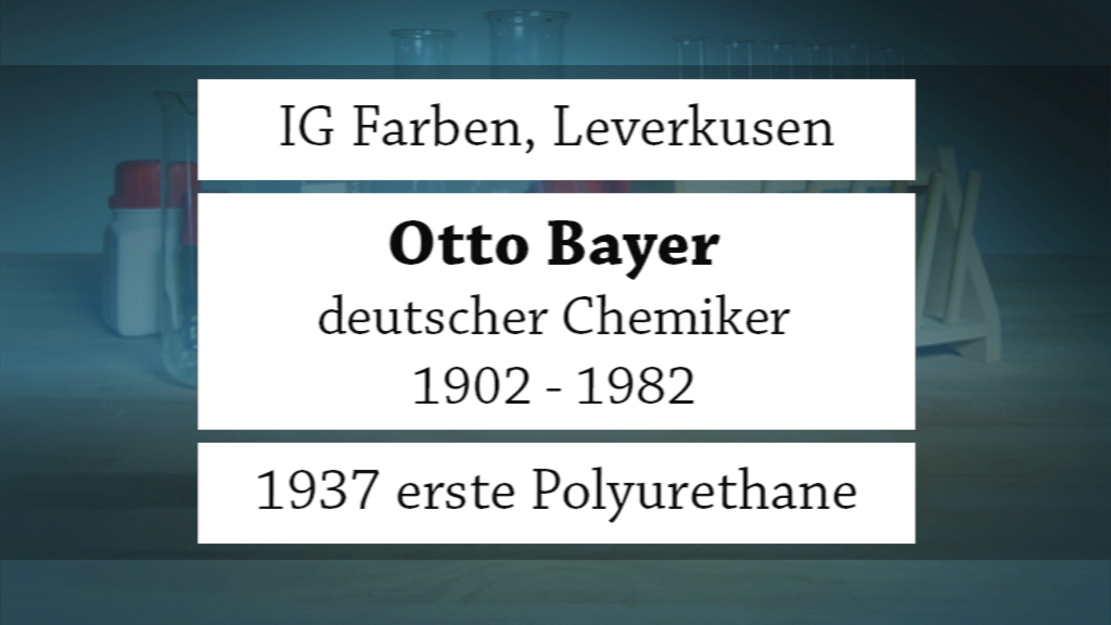 Information über Otto Bayer, deutscher Chemiker, 1902-1982, und seine Entdeckung der ersten Polyurethane 1937.