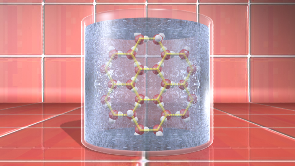 3D-Darstellung eines Kristallgitters mit Atomen, die in einem hexagonalen Muster angeordnet sind.