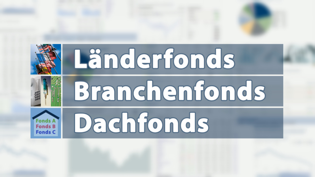 Übersicht über verschiedene Fondstypen: Länderfonds, Branchenfonds, Dachfonds.