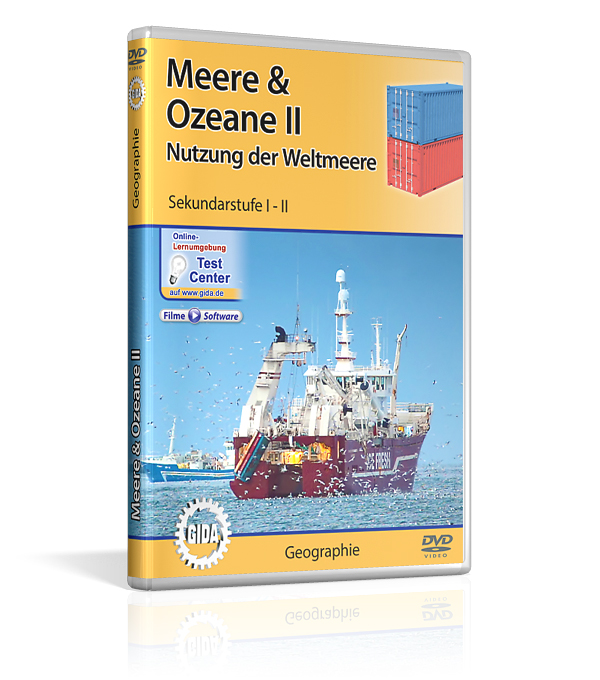 DVD-Cover für 'Meere & Ozeane II', behandelt die Nutzung der Weltmeere, für Sekundarstufe I-II.