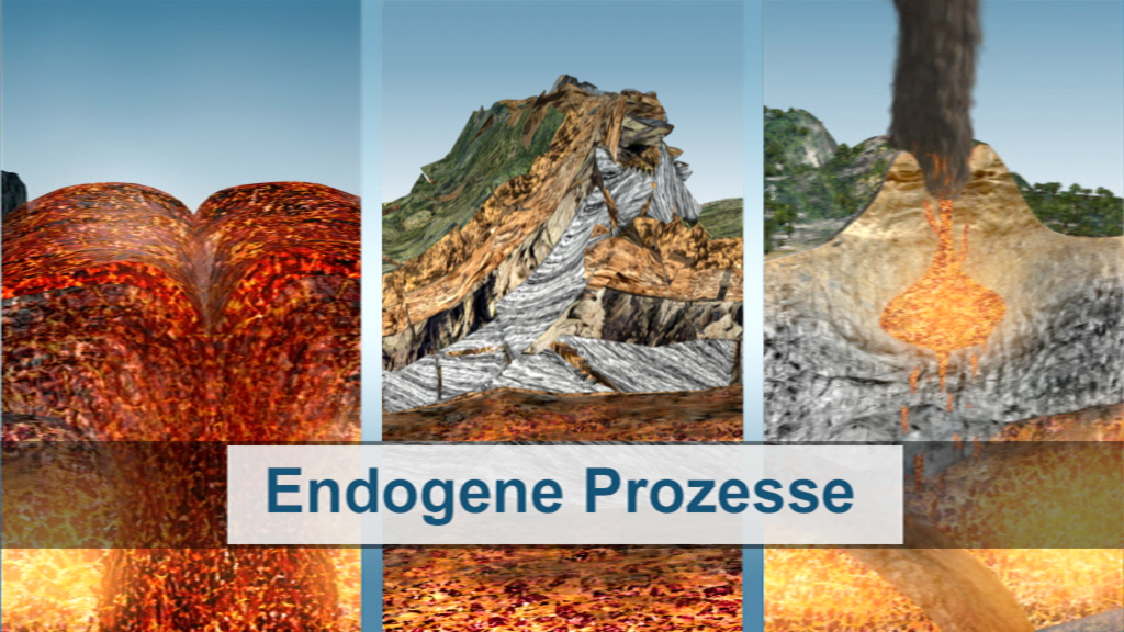 Visualisierung endogener Prozesse in der Geologie, einschließlich Magmaaufstieg und Vulkanaktivität.