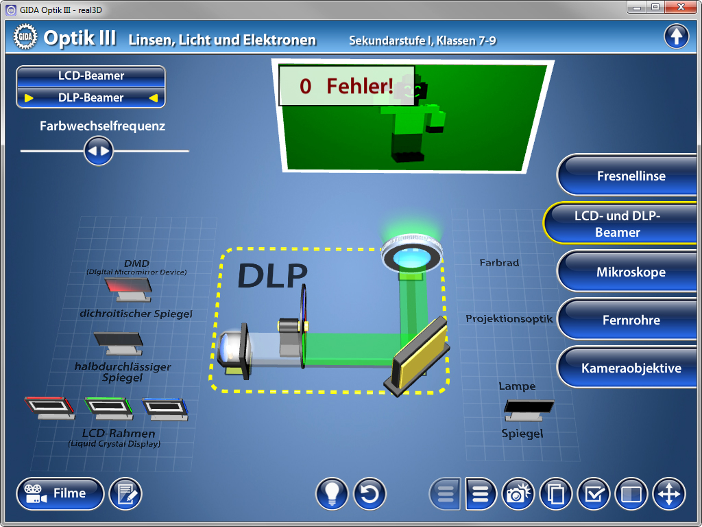 Interaktive Lernoberfläche zu Optik mit DLP-Beamer,