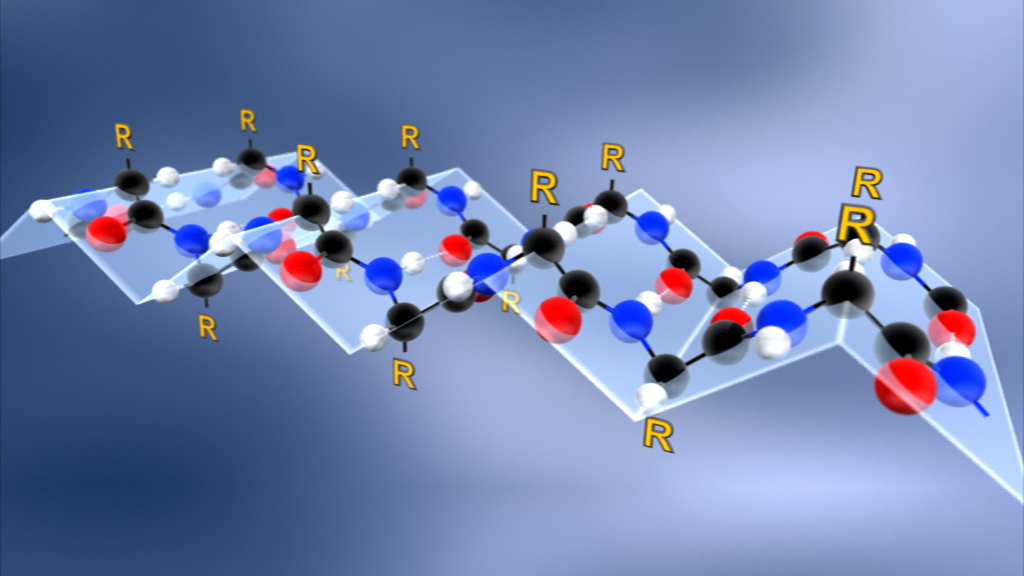 3D-Darstellung eines Molekülmodells mit verschiedenen Atomen in Schwarz, Blau, Rot und Weiß, verbunden durch Linien.