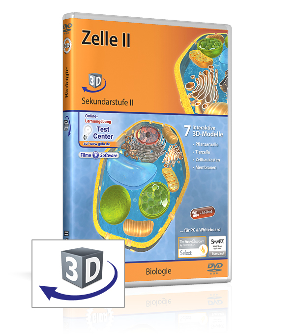 DVD-Cover für 'Zelle II', ein interaktives Biologie-Lernprogramm mit 3D-Modellen.