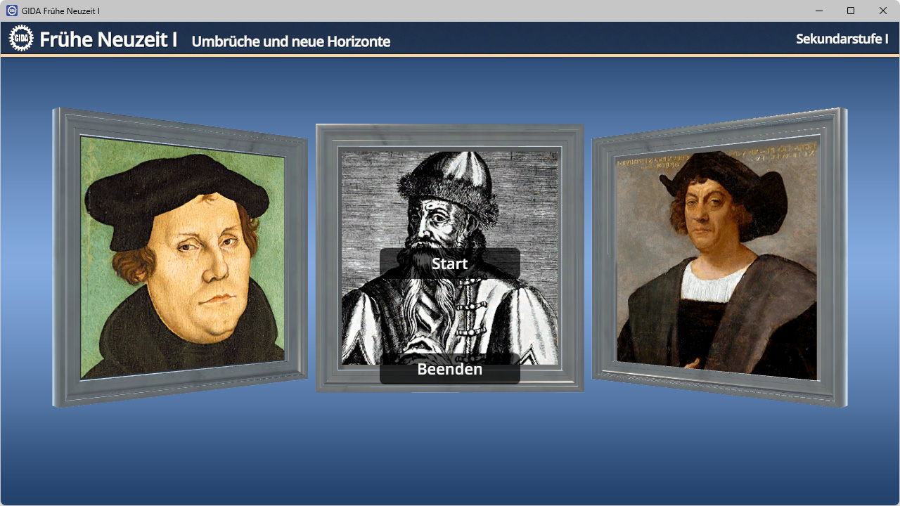 Menü der Software "Frühe Neuzeit I – Umbrüche und neue Horizonte".