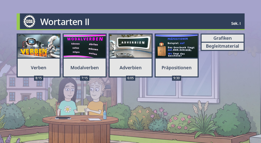 Menü des Films "Wortarten II".