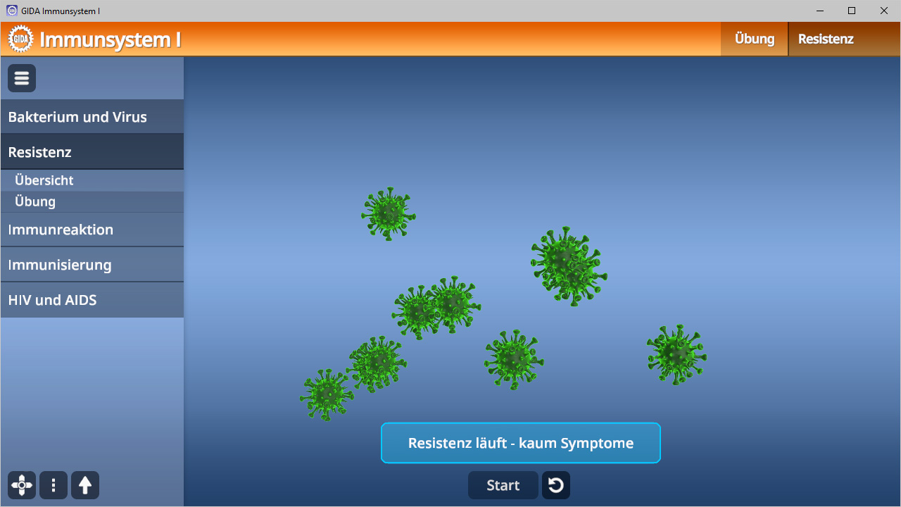Grafik von Bakterien und Viren im Zusammenhang mit dem Immunsystem, zeigt grüne Viruspartikel.