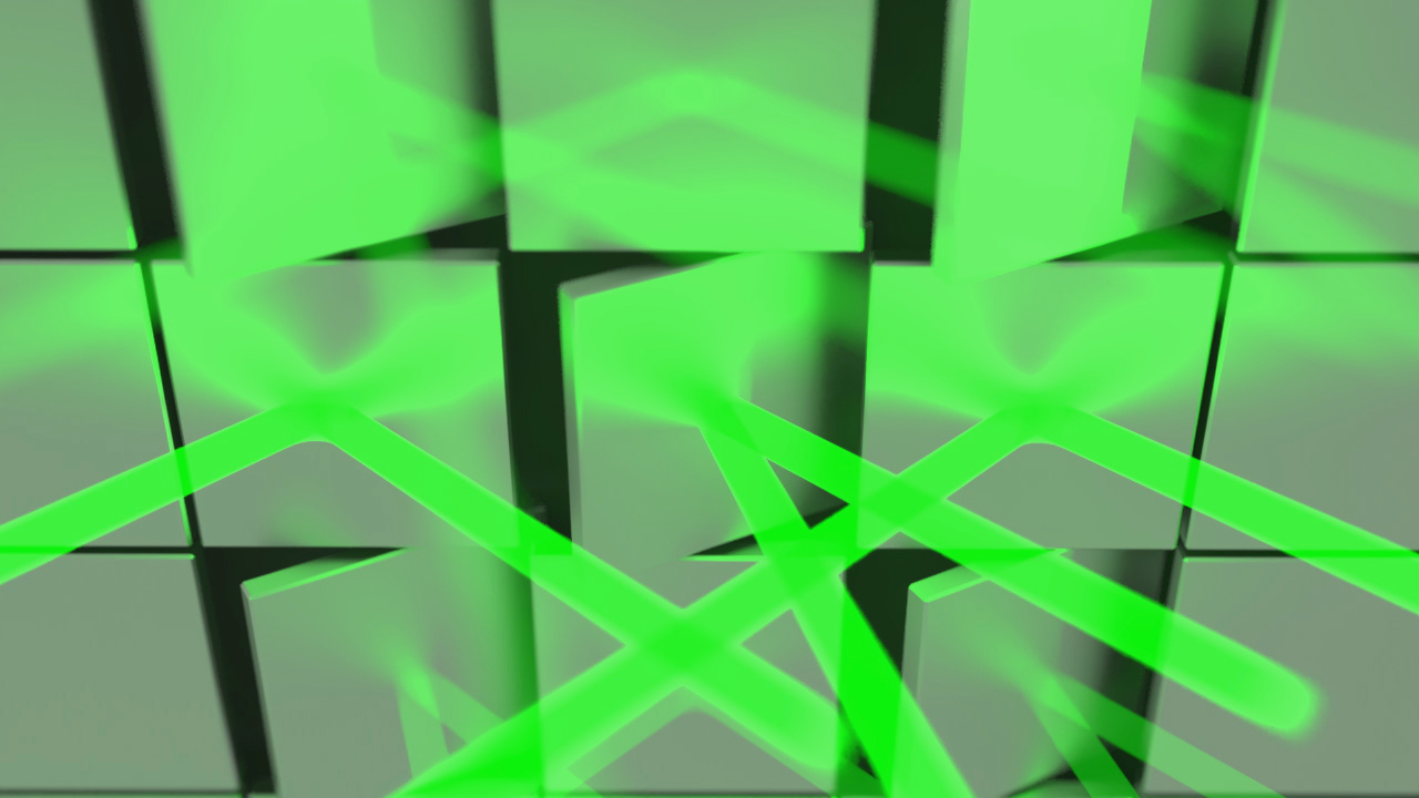Grüne, leuchtende Linien über einem grauen, geometrischen Hintergrund.