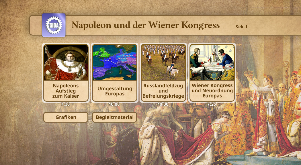 Menü des Films "Napoleon und der Wiener Kongress".