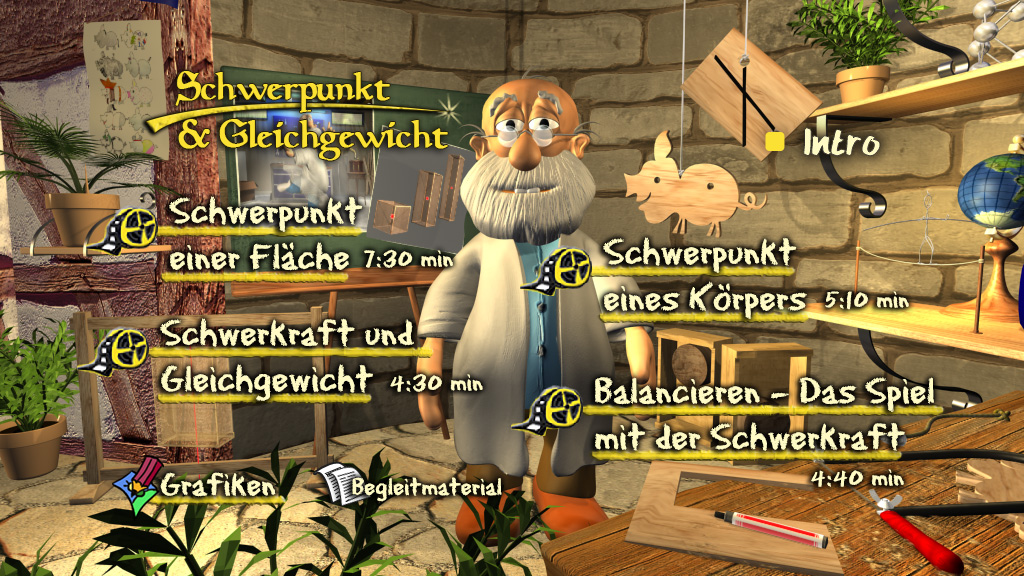 Menü des Films "Schwerpunkt & Gleichgewicht".