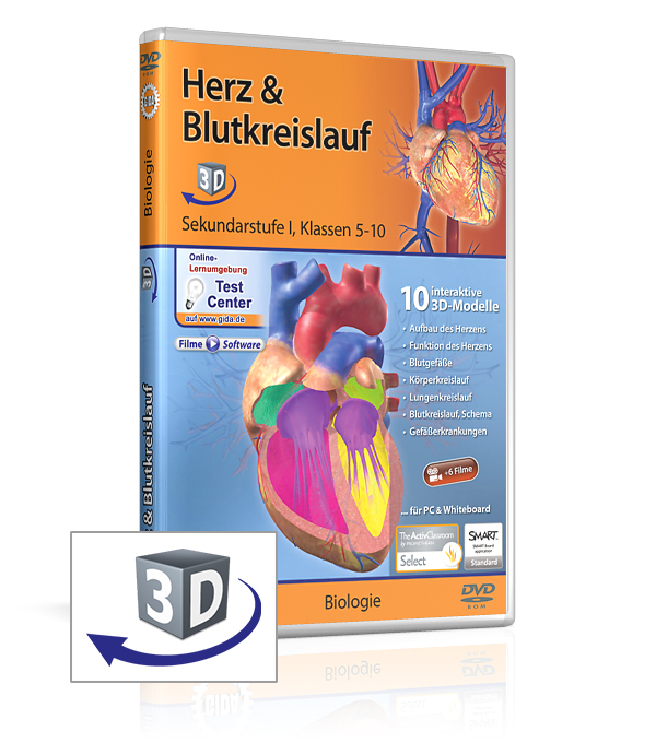 DVD mit interaktiven 3D-Modellen zum Thema Herz und Blutkreislauf für Schüler der Klassen 5-10.