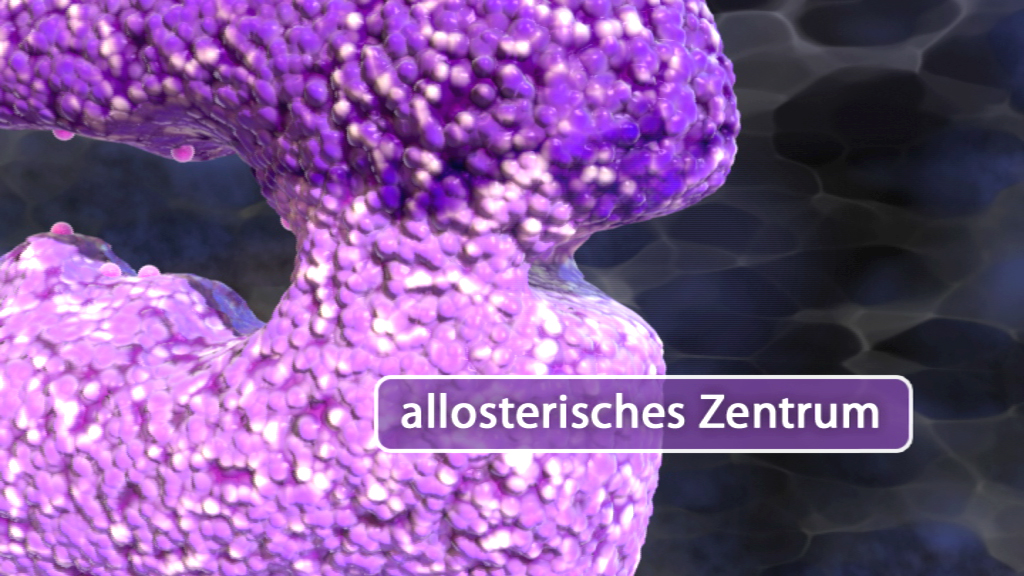 3D-Darstellung eines allosterischen Zentrums in einer Proteinstruktur, lila gefärbt.