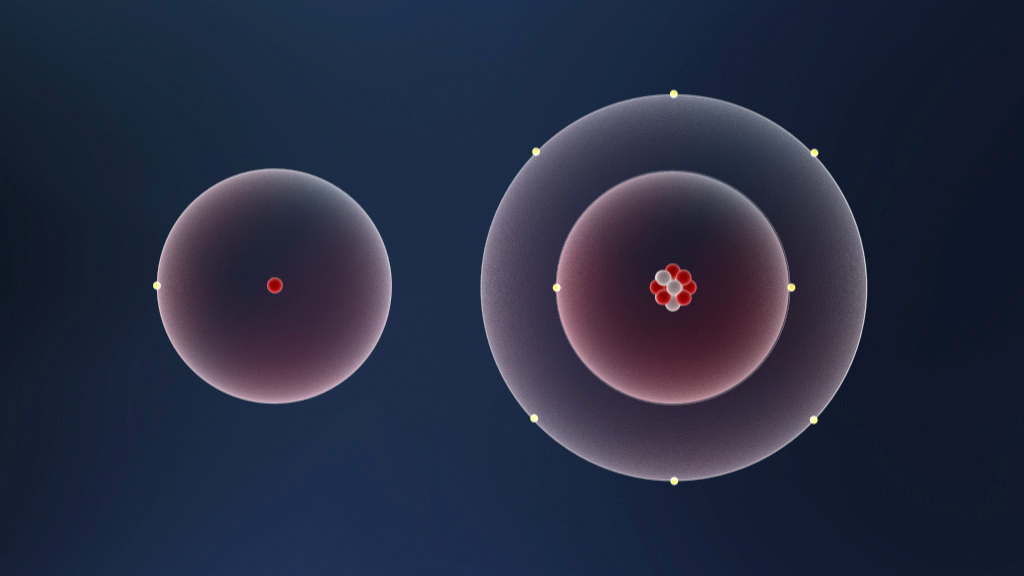Darstellung von Atomen mit Elektronenhüllen, eines kleiner als das andere.