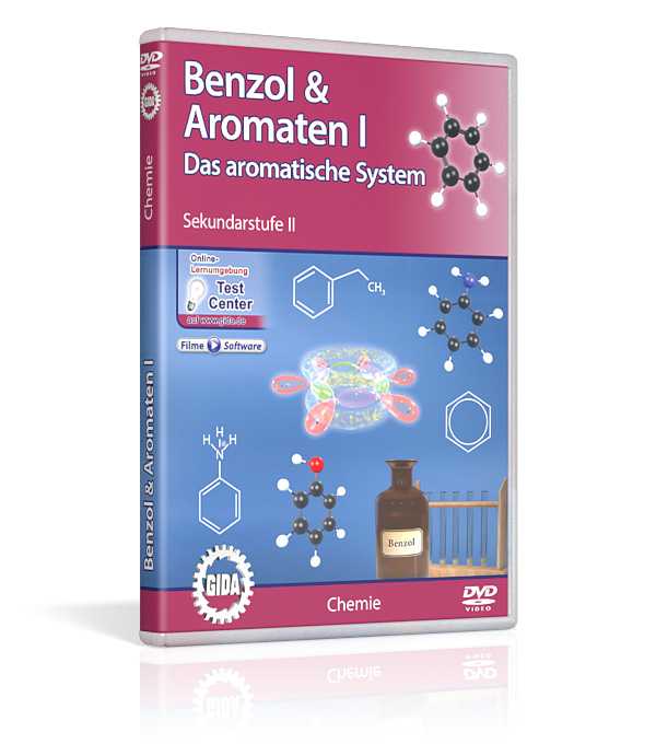 DVD-Cover für 'Benzol & Aromaten I', zeigt chemische Strukturen und das Testcenter.